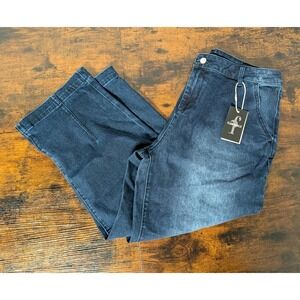 NWT FLAMINGALS Women's Wide-Leg Stretch Blue Jeans Size XL Denim Ankle Pants